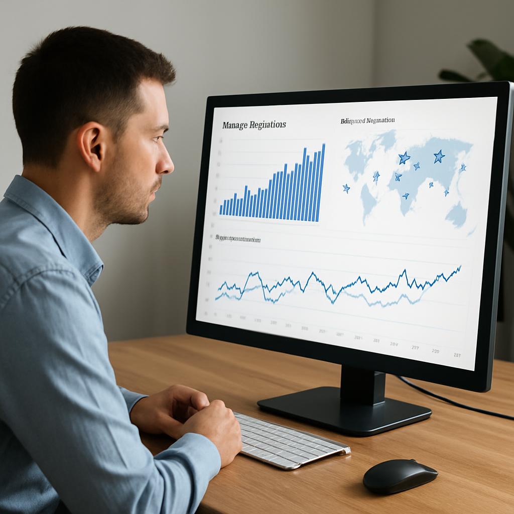 A data analyst examining flight price trends on a large computer screen